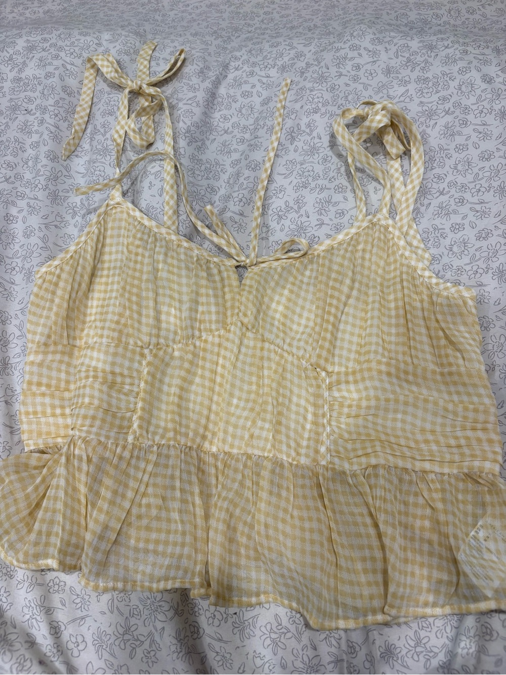 American Eagle Outfitters Yellow Gingham Tie-Strap Ruffle Camisole